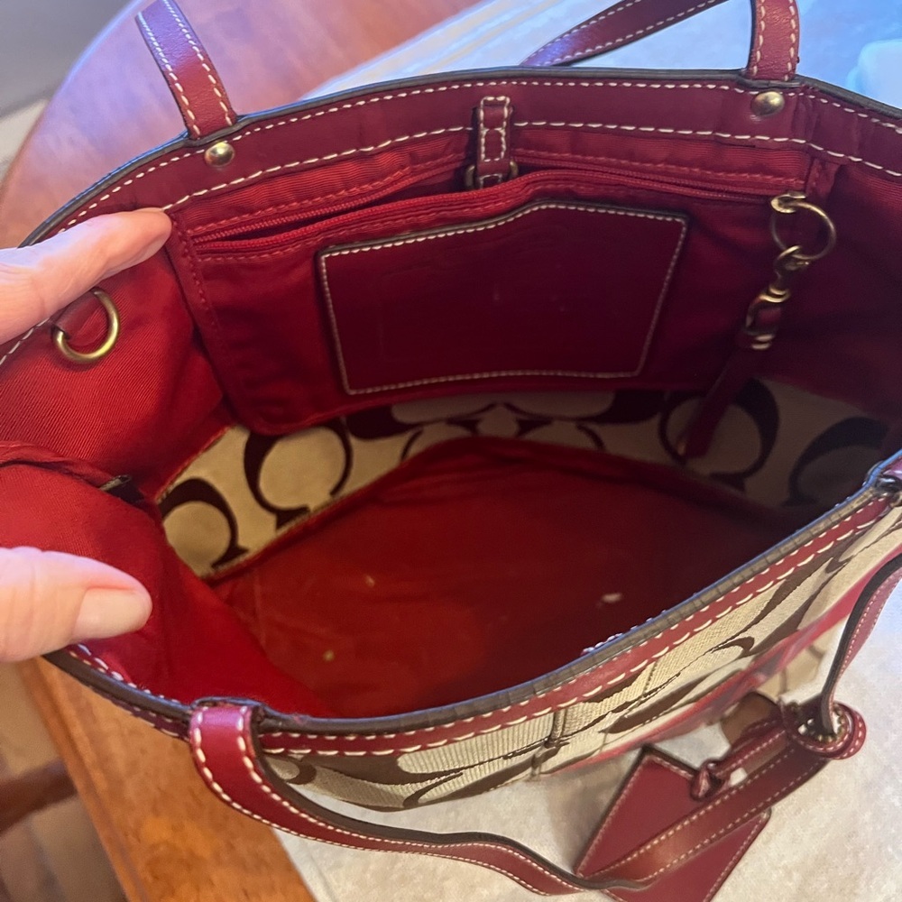 Coach Brown and Burgundy Signature Tote​ - Picture 4 of 6